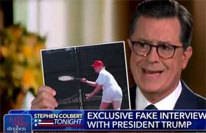 Stephen Colbert Lou Dobbs interview and Trump's massive butt