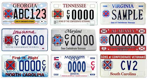 Nine states with Confederate flag license plates