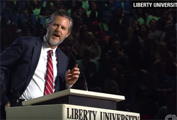 An armed Jerry Falwell Jr threatens to shoot Muslims before they get here