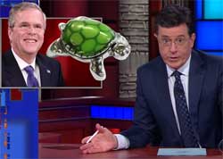 Stephen Colbert, will the Joyful Tortoise Jeb! Bush beat the crazy wabbits?