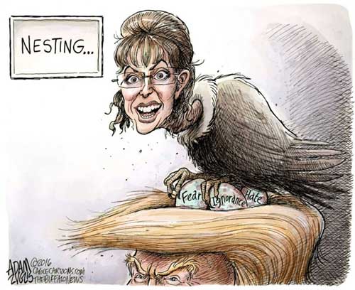 Harpy Sarah Palin makes nest in Trumps hair