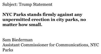 NYC Parks Dept removes and comments on the Donny One Inch statue 