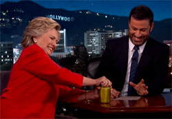 Hillary Clinton opens pre opened pickle jar conspiracy, Jimmy Kimmel