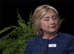 Hillary Clinton between two ferns with Zach Galifianakis