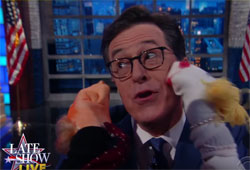 Stephen Colbert live spins the Las Vegas presidential debate with puppets 