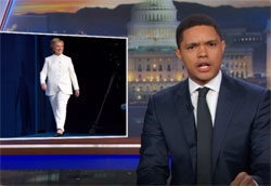 Daily show live Las Vegas debate election spin, the lady in white 