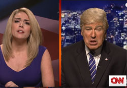 SNL: Alex Baldwin as Donald Trump appleiging for man talk 