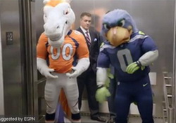 Broncos & Seahawks Mascots Clash ESPN Super Bowl Ad 