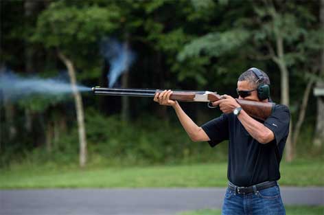 obama skeet shooting with shotgun