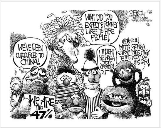 Occupy Sesame Street: Mitt Romney the job creator likes to fire people, and Big Birds too! cartoon